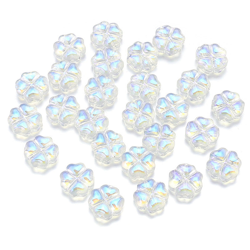 Al por mayor de 50 piezas/paquete de vidrio de color transparente de color trébol de cuatro hojas